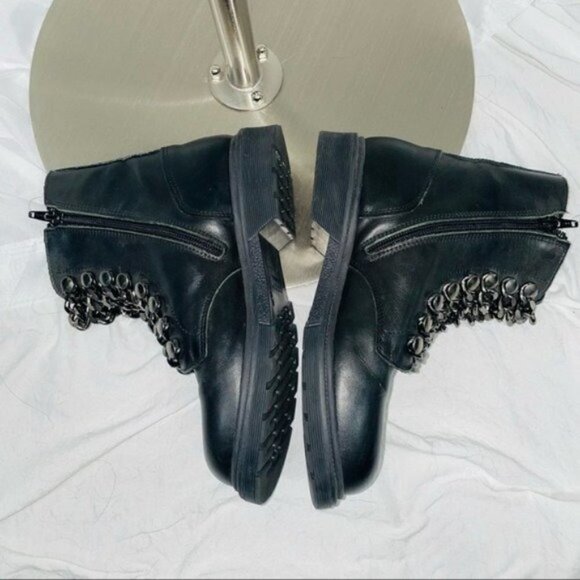 OVYÉ Genuine Leather Chain Lace Up Combat Boots in Black - Picture 7 of 8